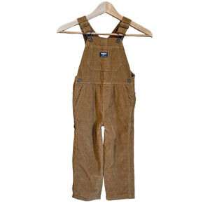 OshKosh Overalls Corduroy Brown Flannel Lined Red Blue Toddler Size 4T